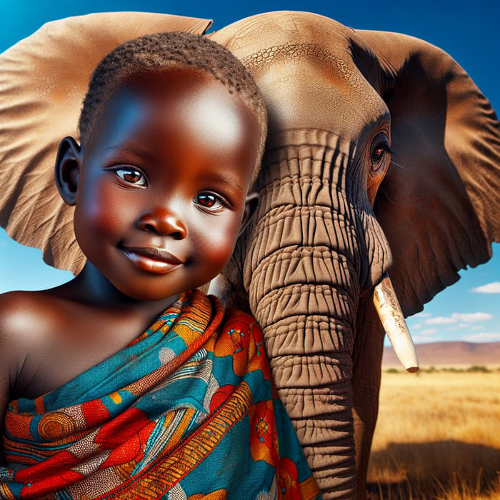 African Kid and Elephant | Heartwarming Wildlife Scene