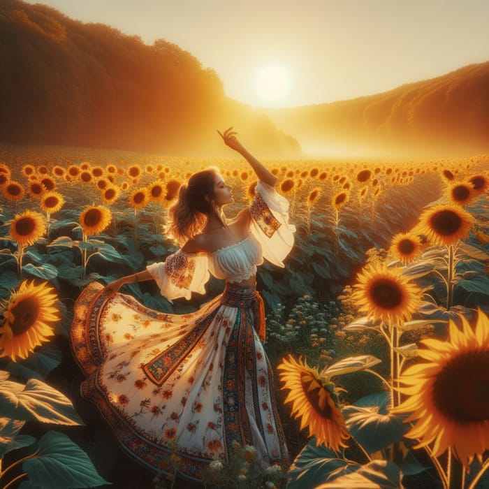 Graceful Dance in a Sunflower Field