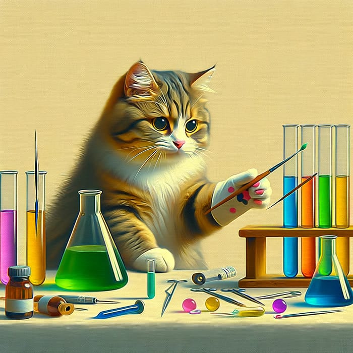 Playful Cat with Medical Equipment Art