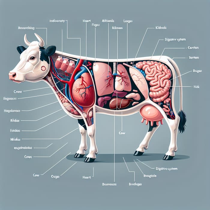 Cow Anatomical Illustration: Detailed Internal Organs View