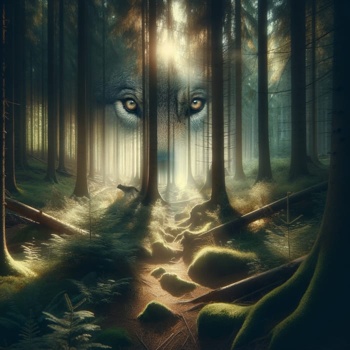 Wolf Eyes in Forest: Mysterious Scene