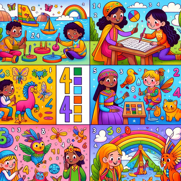 Vibrant Multiplication Coloring Scenes for Kids | Four Times Table Fun