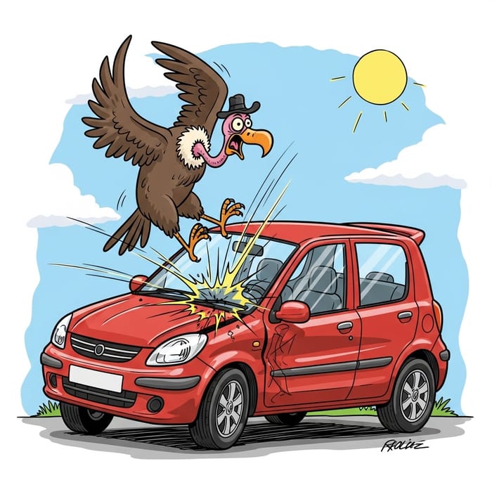 Funny Vulture Cartoon: Vulture vs. Car