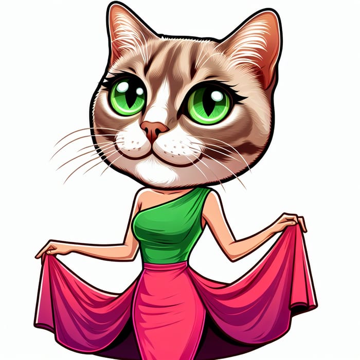 Funny Cartoon Woman with Cat Head Art