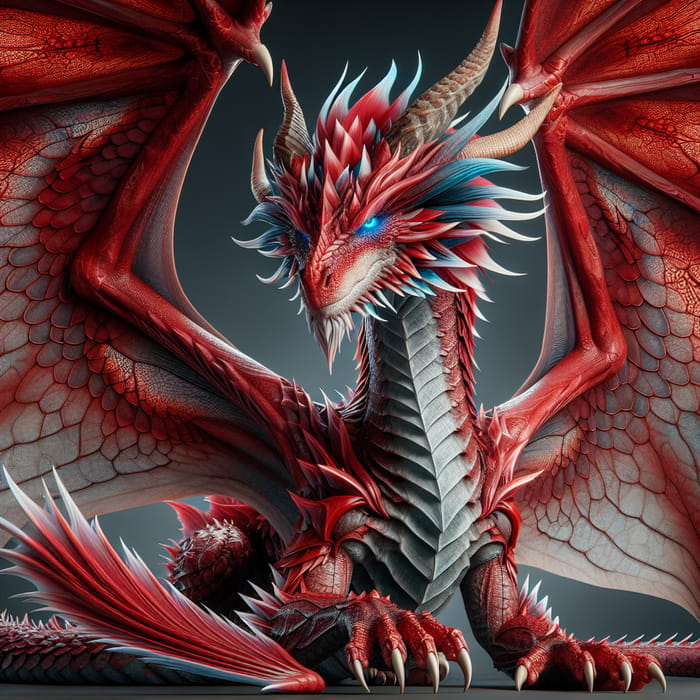 Majestic Red Dragon with Blue Eyes and Intricate Wings