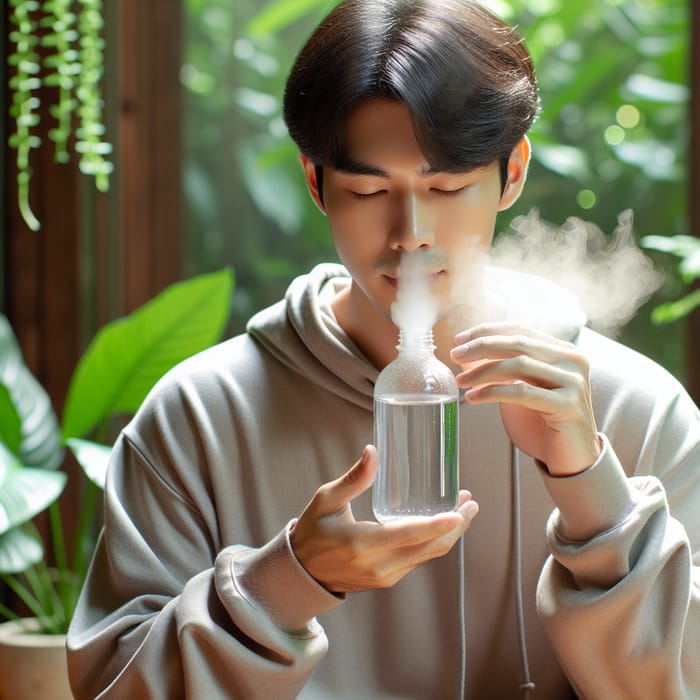 Inhaling Hydrogen Water | Asian Person Improving Health