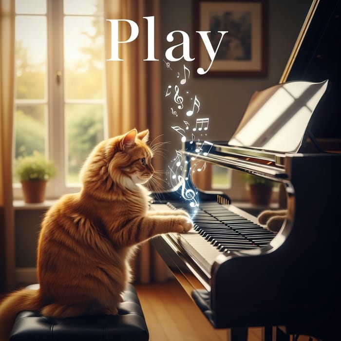 HD Cat Playing Piano with Music Notes HD Cat Playing Piano with Music Notes