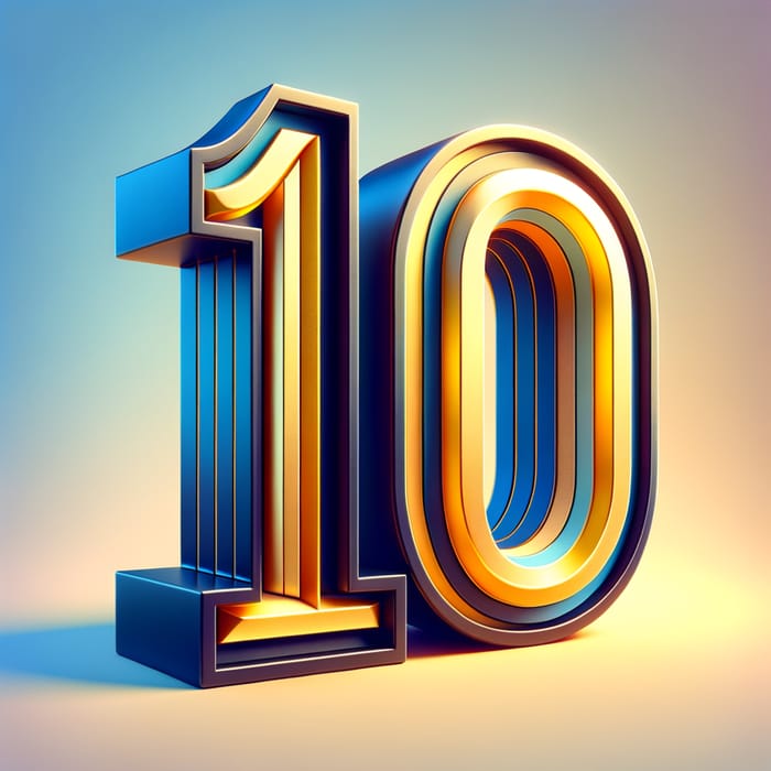 Vibrant 3D '10 D' Numerals Artwork | Golden '10' & Blue 'D'