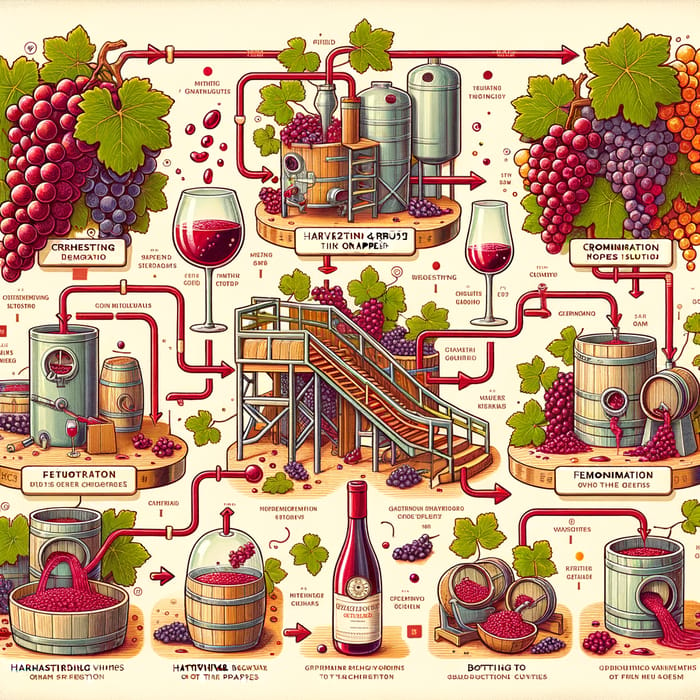 Red Wine Flowchart: Harvesting to Bottling Process