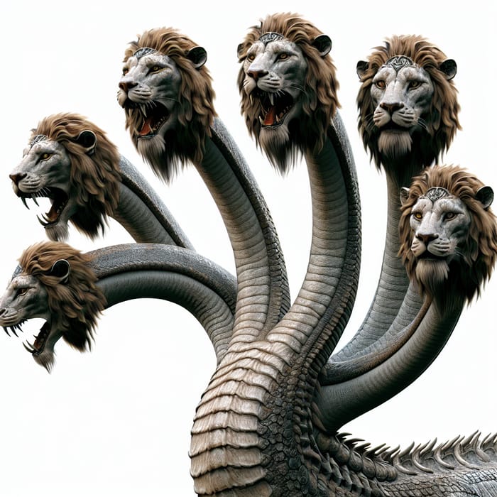 Realistic Dragon with Seven Lion-Headed Necks