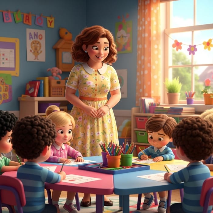 Pixar Style Kindergarten Teacher Coloring Page Pixar Style Kindergarten Teacher Coloring Page