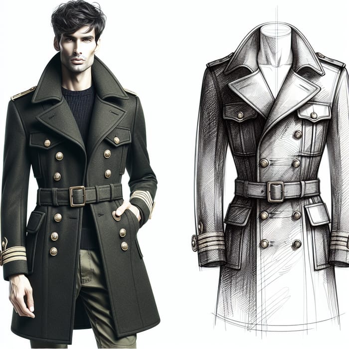 Modern Military Inspired Fashion Coat Sketch