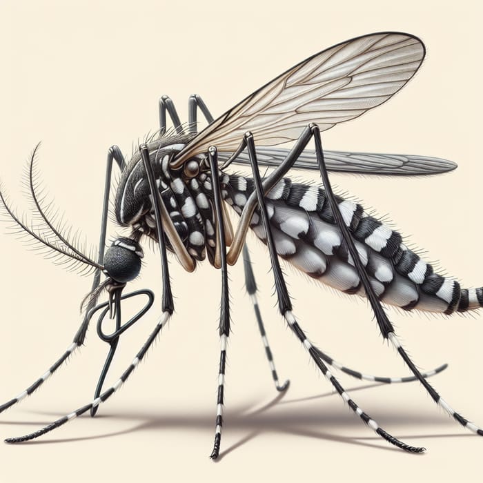 Aedes Aegypti Mosquito Biting - Close-up Illustration