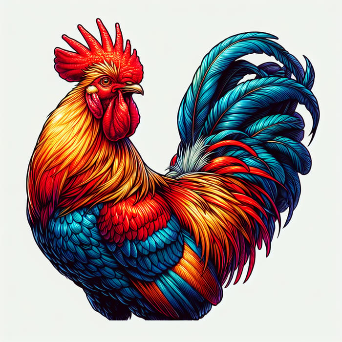 Colorful Rooster Illustration | Vibrant Feathers & Red Comb