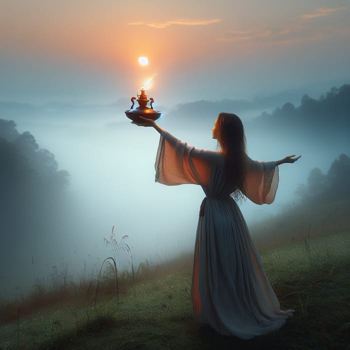 Welcoming the Morning: An Oil Lamp's Dawn