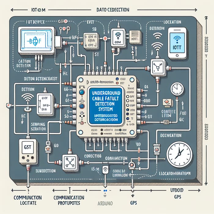 Block Diagram: IOT Underground Cable Fault Detection System with GSM & GPS Integration