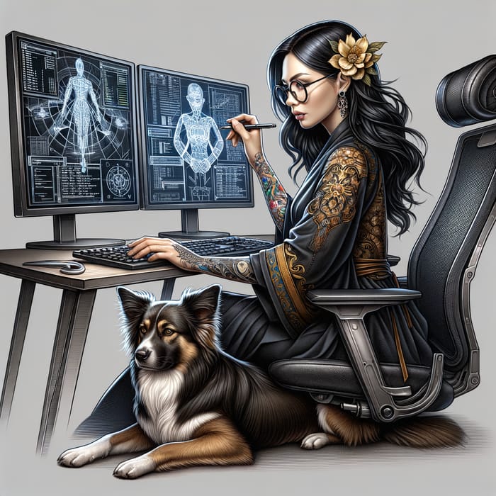 Elegant Tattoo of a Systems Engineer & Dog