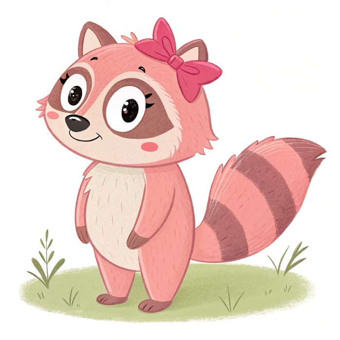 Furry Art: Pink Fur Tanuki with Bow