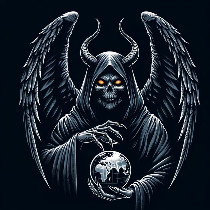 Enigmatic Baphomet: Cloaked in Black, Wings, Orange Eyes