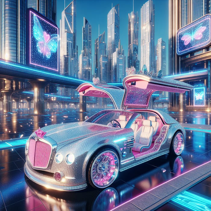 Glamorous Open-Roof Car in Futuristic City