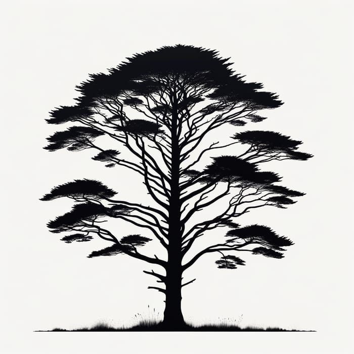 Totara Tree Silhouette on White Background