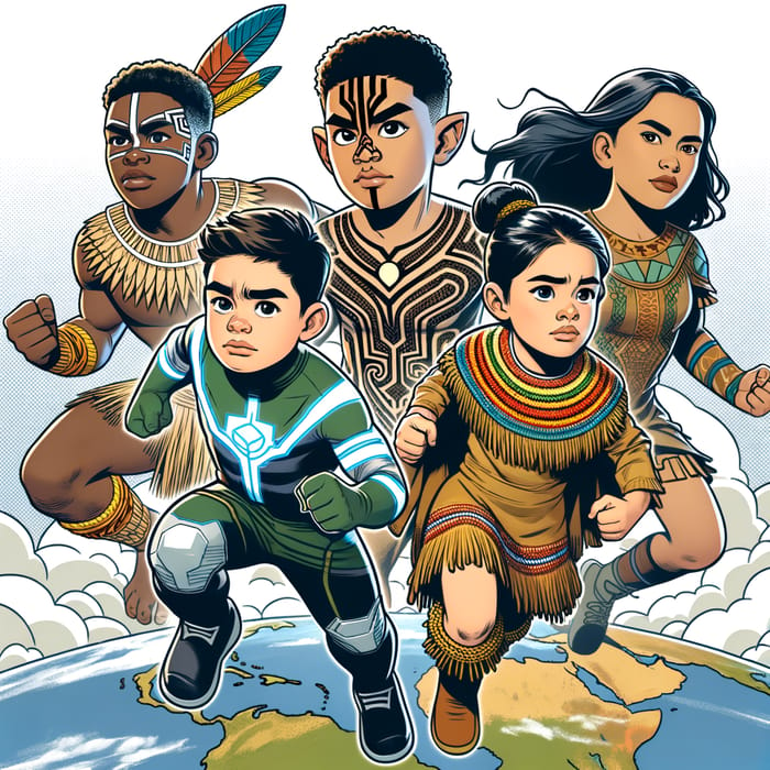 Futuristic Maori Children Superheroes Protecting Mother Earth