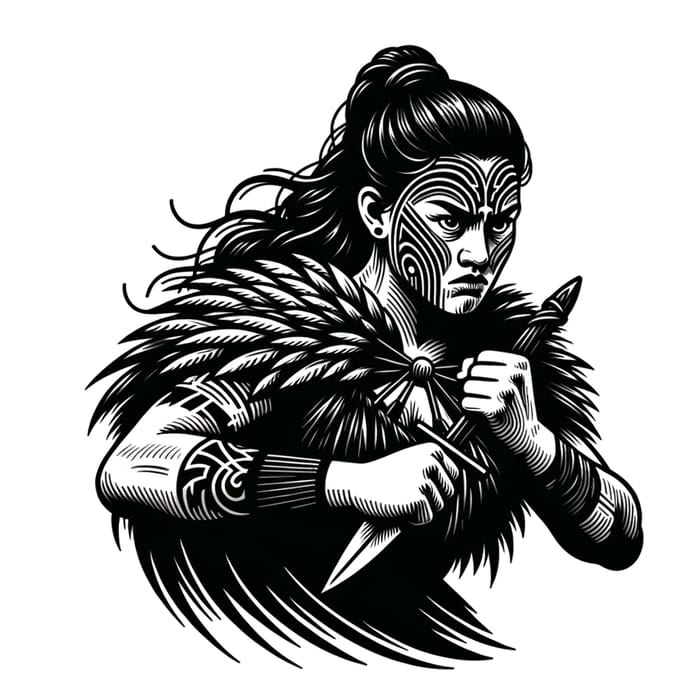 Fierce Maori Girl Warrior Outline | Strength & Courage