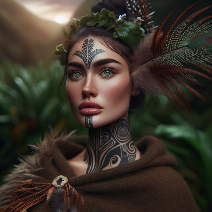 Captivating Maori Woman Portrait in Lush Green Landscape