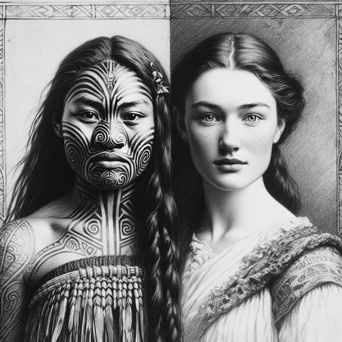 1800s Expressive Sketch: Maori & British Unity