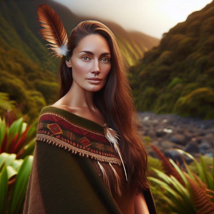 Captivating Maori Woman in Traditional Attire | Serene Nature Scene