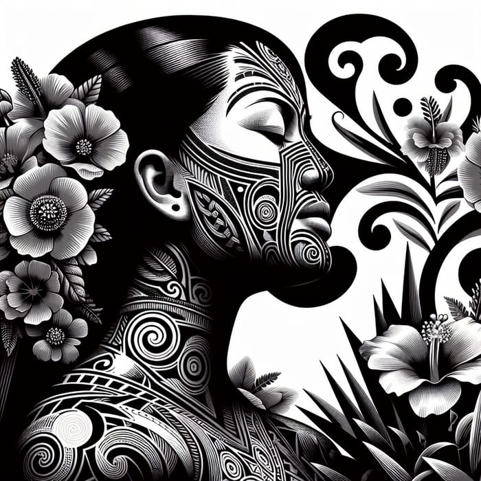 Serene Maori Art: Earth Mother Papatuanuku in Black & White