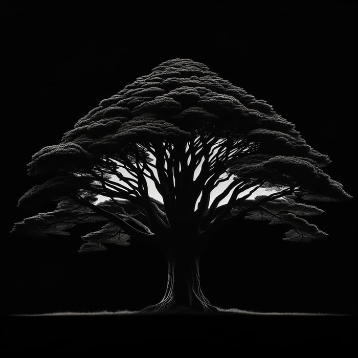 Totara Tree Silhouette in Black: Iconic New Zealand Beauty