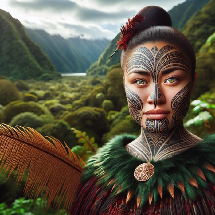 Maori Woman in Serene Beauty: Cultural Heritage Portrait