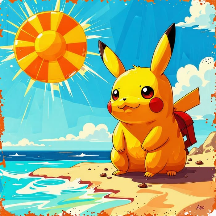 Pikachu in Cyberpunk Summer Scene