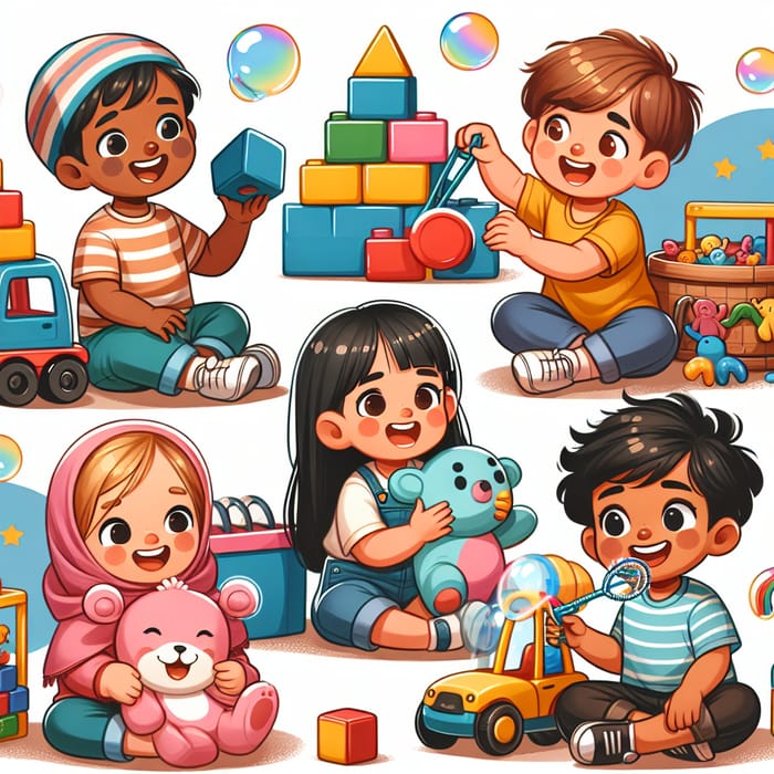 Diverse Children 0-6 Playing with Toys