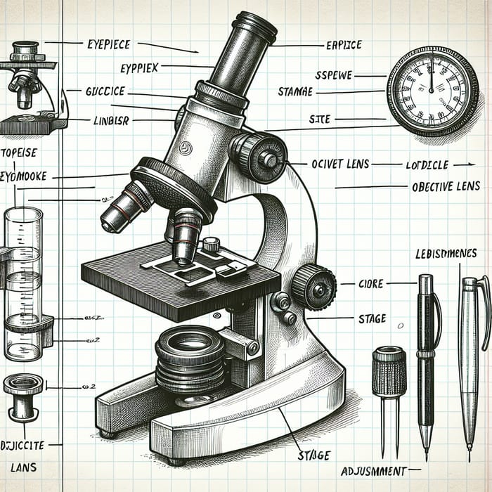 Detailed Microscope Sketch with Labels