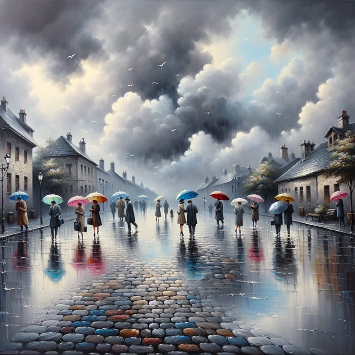 Rainy Afternoon: Serene Landscape Painting