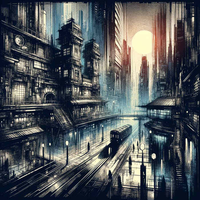 Disco Elysium Art - Surreal Dystopian Cityscape in Modern Style