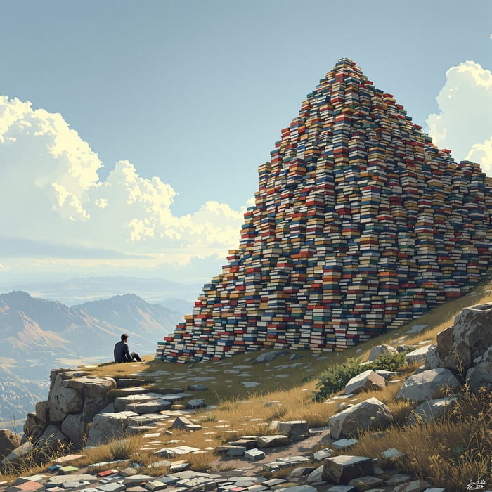 Climbing a Mountain of Books: A Photorealistic Journey Climbing a Mountain of Books: A Photorealistic Journey