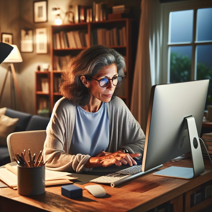 Hispanic Woman Using Internet in Home Office Setting