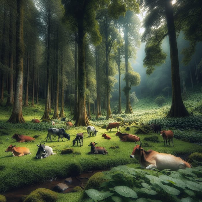 Serene Cows in the Forest - Tranquil Nature Scene