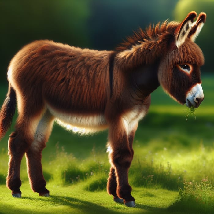 Detailed Image of Gentle Donkey Grazing in Green Pasture