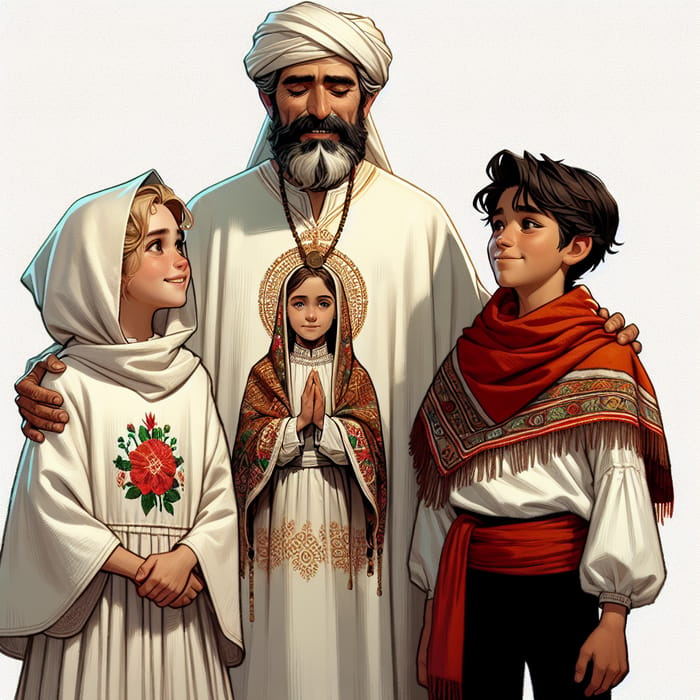 Modern Pixar-style Image of Jesus with Children in Hispanic Traditional Attire