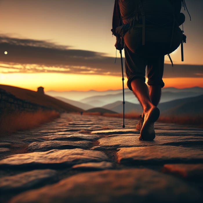 Pilgrim Walker at Dusk: Emphasizing the Feet