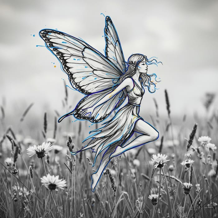 Mystical Fairy Outline Art in Black and White