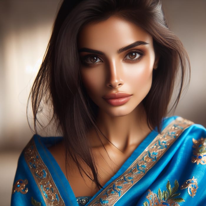 Beautiful Woman in Blue Sari | Grace & Elegance