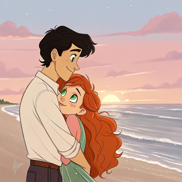 Disney-Inspired Beach Romance Artwork