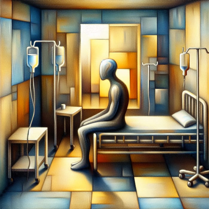 Lonely Patient in Abstract Hospital Environment