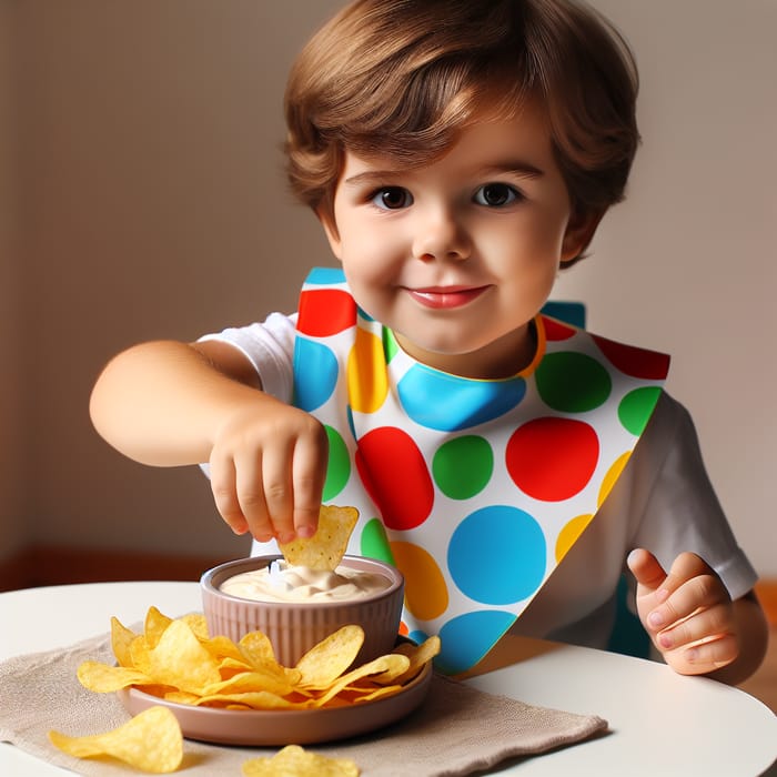 Fun Snack Time: Kids Eating Chips and Dip