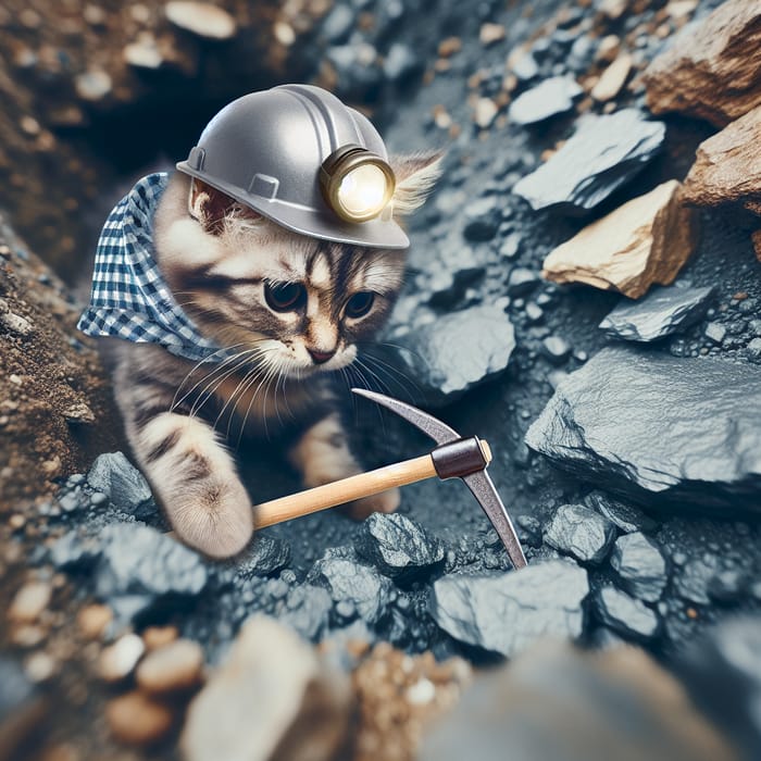 Cat Mining: Adorable Feline Excavating with Pickaxe